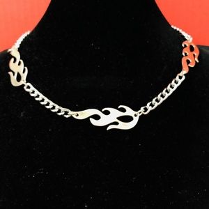 Unisex Flames 🔥 Curb Chain Necklace Choker Punk Rock Y2K style 20” Men Women